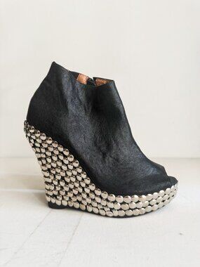 Jeffrey Campbell Black Leather Stud Detail Wedge Heels 8.5
